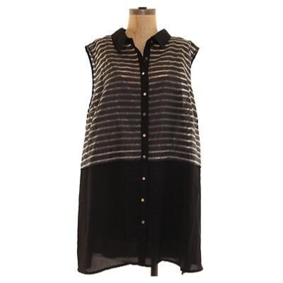 City Chic Top Size XL 22W Button Up Sleeveless Tunic Shadow Stripe NEW B80 - Picture 3 of 5